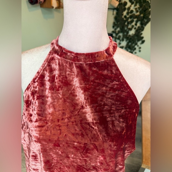 altar'd state Rose Pink Crushed Velvet Embroidered Halter Top Blouse Tunic Small - Picture 4 of 9